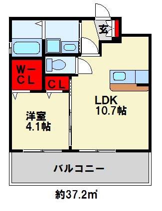 WILL STYLE 陣原R(1LDK/1階)の間取り写真