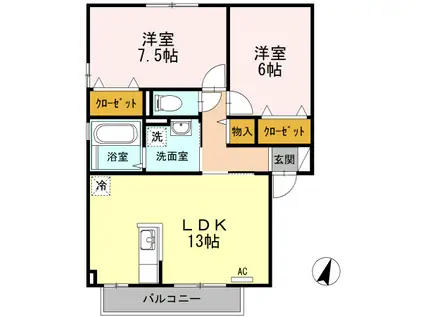 グランシャリオ D棟(2LDK/2階)の間取り写真