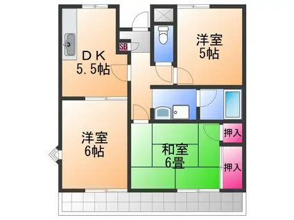 ベルメゾン上松(3K/1階)の間取り写真