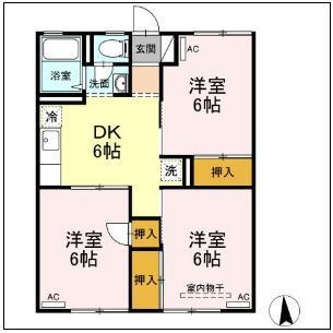 ハイツ御城 A(3DK/1階)の間取り写真
