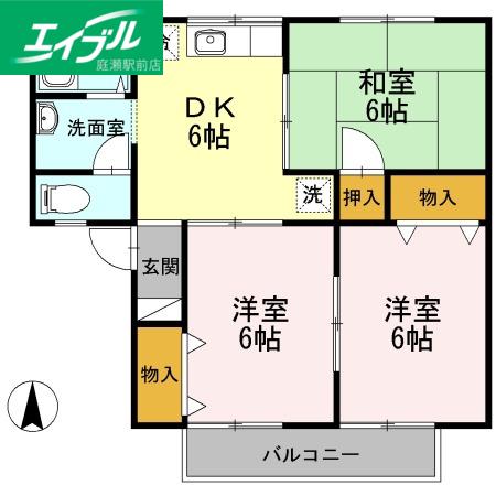 セジュール花尻 A棟(3DK/2階)の間取り写真