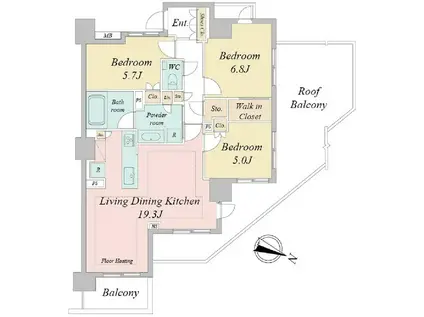 ドゥーエ早稲田(3LDK/9階)の間取り写真