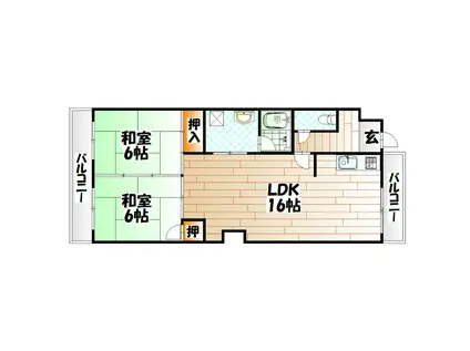 大八ビル(2LDK/6階)の間取り写真