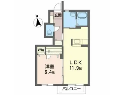 ルパルクB(1LDK/1階)の間取り写真