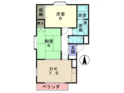 レジデンスやまと(2DK/1階)の間取り写真