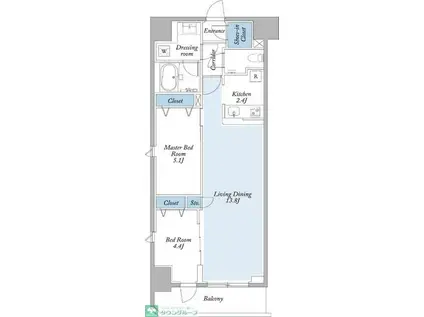 グランカーサ両国ヴェルデ(2LDK/2階)の間取り写真