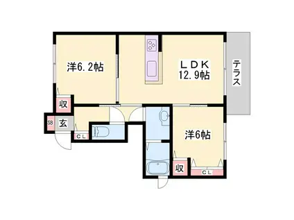 ヴィラームアウリンコ(2LDK/1階)の間取り写真