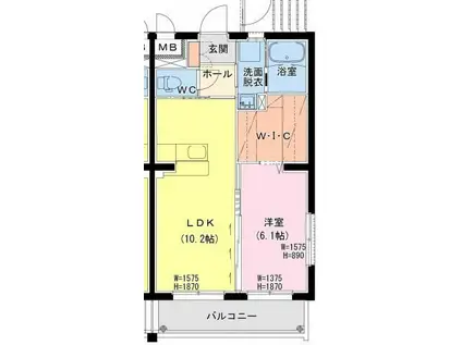 日向・原町4丁目Yマンション(1LDK/3階)の間取り写真