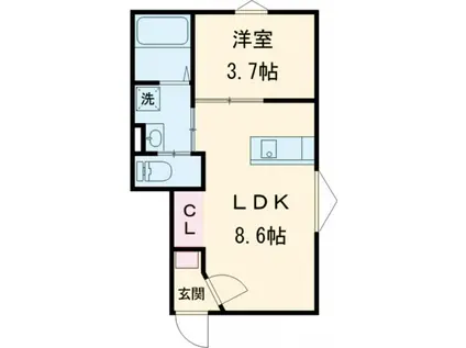 CASA PACIFICA 喜田村(1LDK/1階)の間取り写真