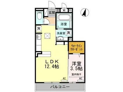 フォーチュンサガン(1LDK/1階)の間取り写真