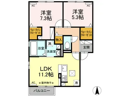 エスポワールYVI(2LDK/1階)の間取り写真