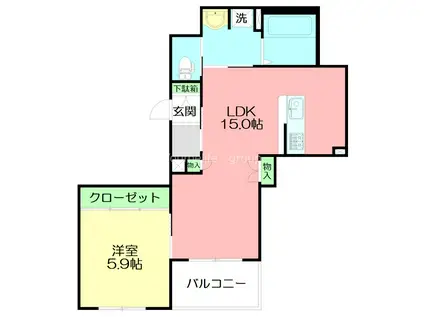 クイーンズ6(1LDK/2階)の間取り写真