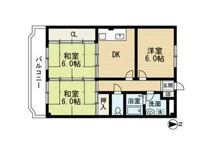 紫雲荘ビル(3DK/2階)の間取り写真