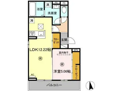 セジュールちさと V(1LDK/1階)の間取り写真
