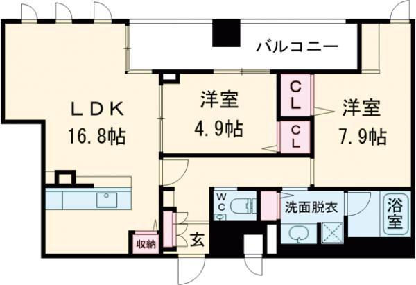 ラヴィーナ奈良(2LDK/8階)の間取り写真