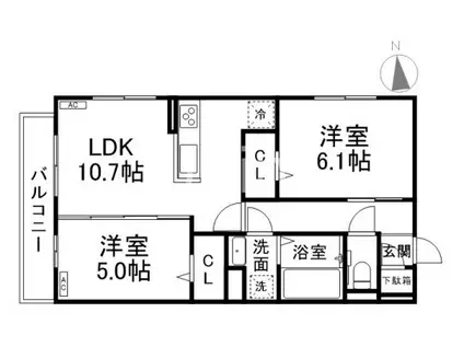 フルールII(2LDK/3階)の間取り写真
