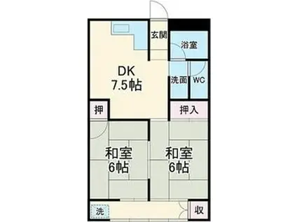 コーポゆの木(2DK/4階)の間取り写真