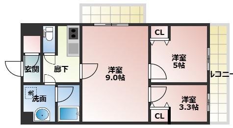 THE MUSIC COURT(3K/2階)の間取り写真