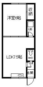 リバティコーポ(1DK/2階)の間取り写真
