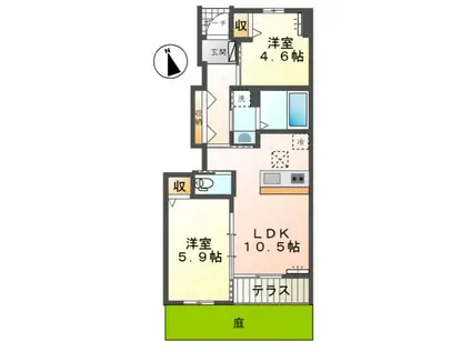 ブルームテラス(2LDK/1階)の間取り写真