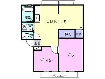 ロイヤルヒルズ III棟(2LDK/2階)の間取り写真