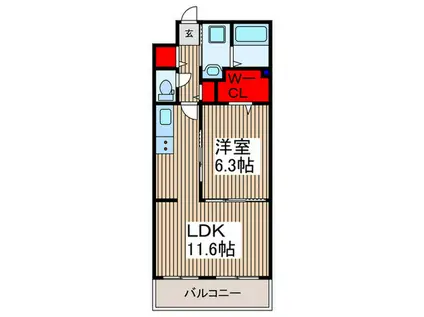 ヒカルサ西所沢(1LDK/2階)の間取り写真