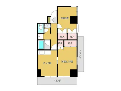 カムフォータブル山川(2DK/7階)の間取り写真