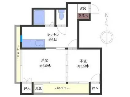 第1大松ビル(2DK/6階)の間取り写真