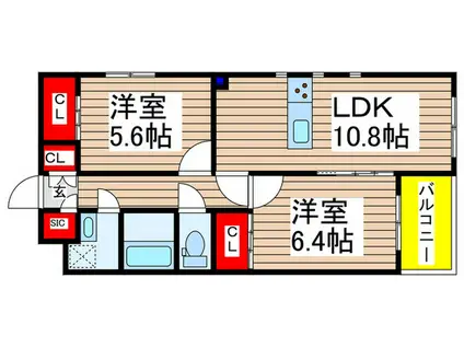 PRIME FOREST UI(2LDK/1階)の間取り写真
