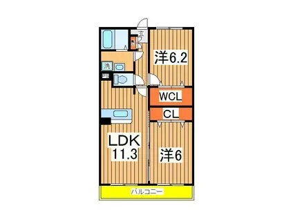 アジュール(2LDK/3階)の間取り写真