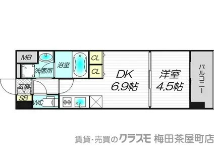 S-RESIDENCE淀屋橋(1DK/13階)の間取り写真