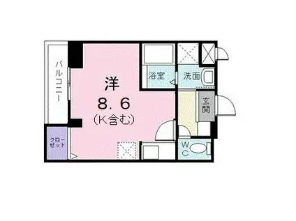 カーサ・コモドK(ワンルーム/2階)の間取り写真