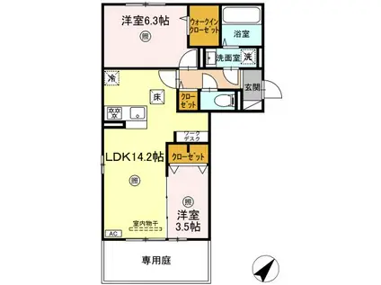 M&S中央町プレミアム B棟(2LDK/1階)の間取り写真