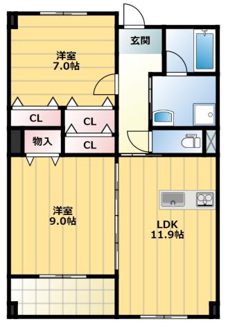 ラメール デトワール(2LDK/1階)の間取り写真