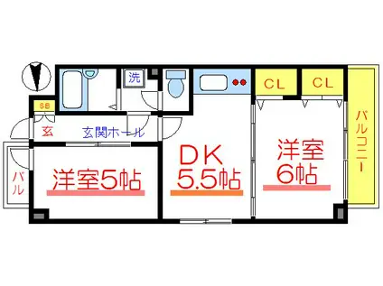 オークマンション(2DK/9階)の間取り写真