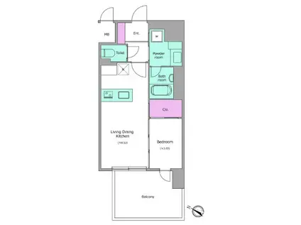 J.GRAN COURT京町堀(1LDK/14階)の間取り写真