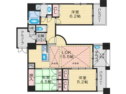 ル・グランデ江坂公園(3LDK/4階)の間取り写真