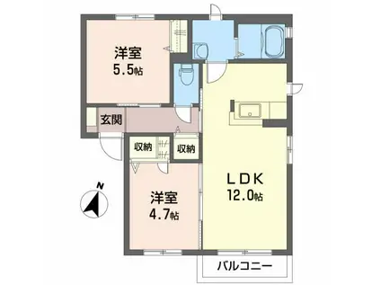 ルミエールショウワ A(2LDK/2階)の間取り写真