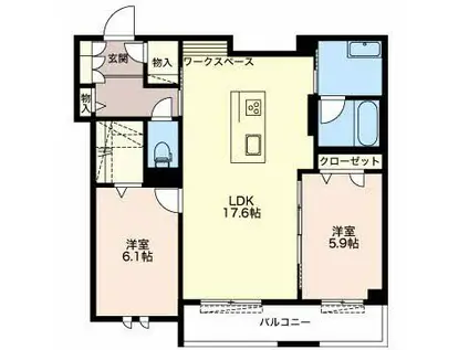 PARKSIDE RESIDENCE水落(2LDK/2階)の間取り写真