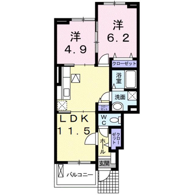 クレードル(2LDK/1階)の間取り写真