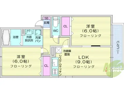グレースコート弐番館(2LDK/2階)の間取り写真