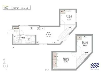 ブランコート中野新橋(3LDK/1階)の間取り写真