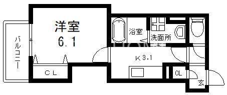 クリエオーレ小若江(1K/2階)の間取り写真