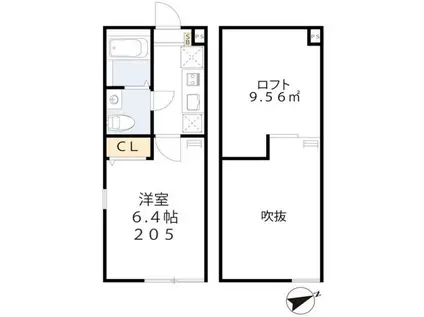 SEADO新百合ヶ丘B号棟(1K/2階)の間取り写真