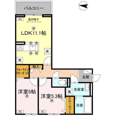 グラシア春日(2LDK/1階)の間取り写真