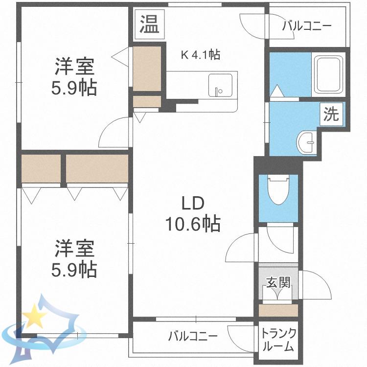 アヴァンセ旭ヶ丘(2LDK/4階)の間取り写真