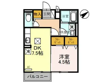 セジュールH・A(1DK/2階)の間取り写真