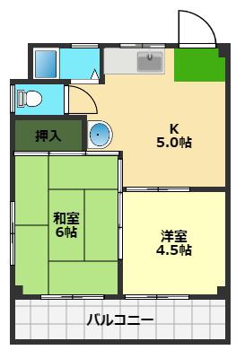リバープール新田(2K/4階)の間取り写真