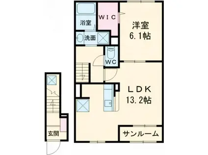 リバーサイド鎗田(1LDK/2階)の間取り写真