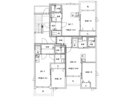 シャロム西子飼(1LDK/1階)の間取り写真